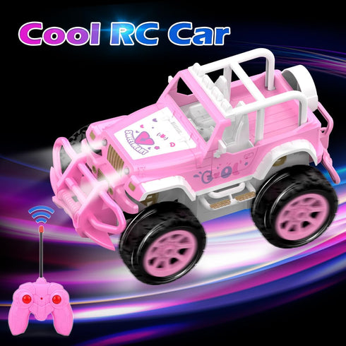 37 Qizebaby Pink RC Car for Girls, Remote Control Jeep Toy with LED Lights, Rechargeable Off-Road RC Truck, Gifts