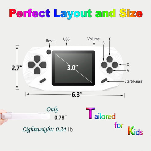 16 Bit Handheld Games for Kids - 3.0'' Large Screen with 100 HD Classic Retro Video Games, USB Rechargeable
