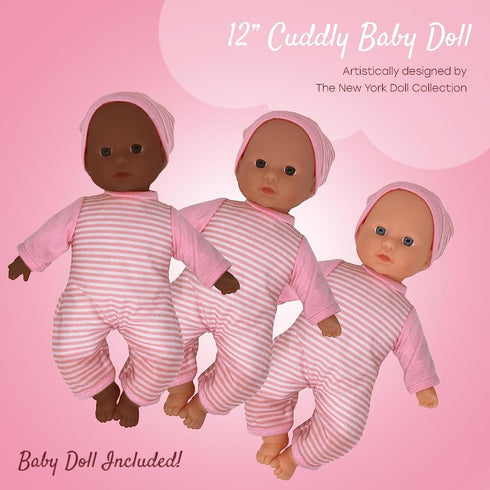 Baby Doll Set with 12” Fake Baby & Foldable Small Baby Doll Pull Along Walker, Soft Baby Doll Accessories Set, Baby Doll Toys, Baby Doll with Accessories, Learn to Walk Baby Dolls for Toddlers 3+