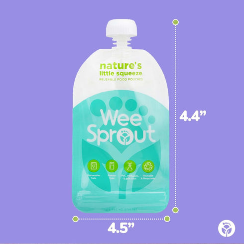 WeeSprout Double Zipper Reusable Food Pouches, Green, 3.4 fl oz