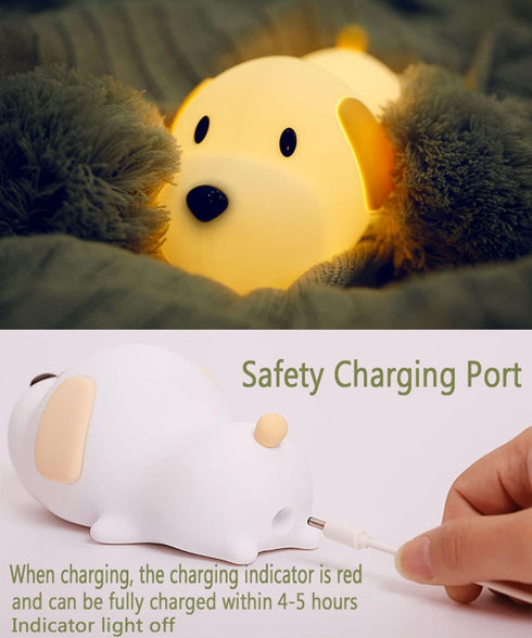 Dimmable HAPPYBAG Kids Night Light,Cute Soft Silicone Dog Lamp Nursery Portable Puppy Kawaii Lamps,Bedside Lamp