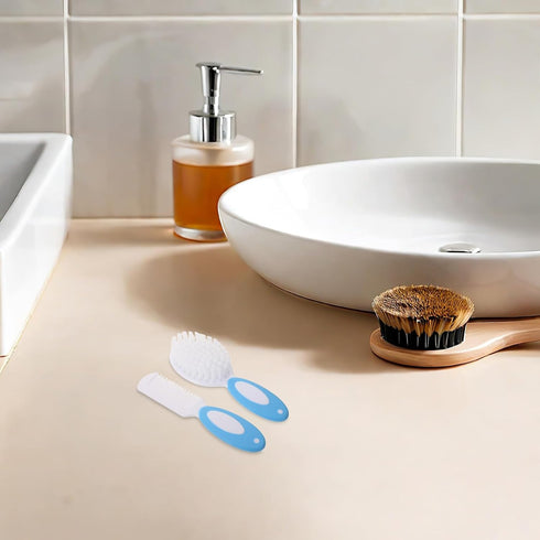 MUELODSIC Set 2pcs Hair Wash Brush and Comb for Newborns, Soft Nylon Bristles Scalp Care Grooming Kit, Gentle Bathing