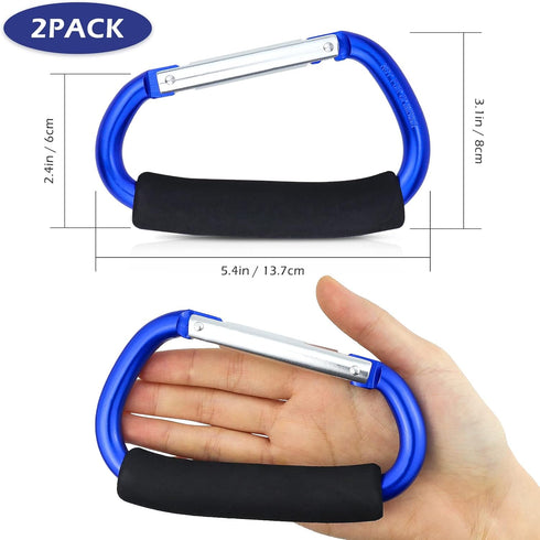 JIALEEY Grocery Bag Shopping Bag Holder - Multi Purpose Snap Hook Stroller Hook Set, Pack of 2, Blue
