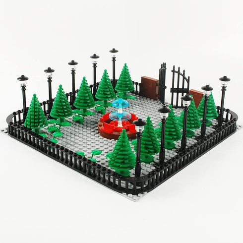 Park Building Blocks Fountain Scenery Accessories Street Set, DIY Building Kit Compatible with All Major Brands