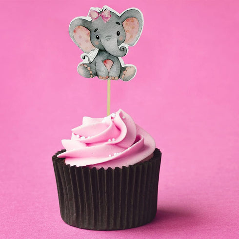 Yuntop 36 Pink Elephant Cupcake Toppers - Baby Shower, Birthday Party Supplies, Cute Baby Girl Cake Decorations