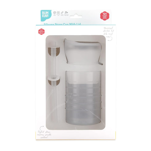 Bumkins Baby and Toddler Cups - Spill Proof Sippy Cup with Straw, Platinum Silicone, Holds 7oz