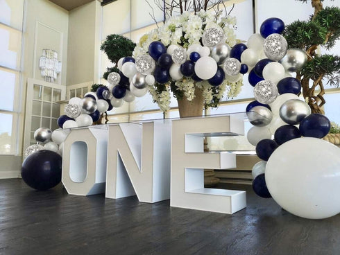 Blue Silver Balloons Garland Kit - 120 pcs Navy Blue and Silver Confetti Balloons Arch for Party Decoration