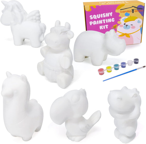 LovesTown Squishies Painting Kit, 6 PCS Squeeze Toys DIY Animal Paint Your