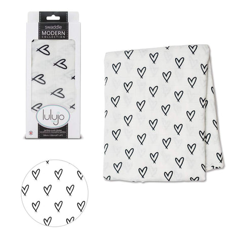 Lulujo Baby Silky Soft Muslin Swaddle Blanket, 47 x 47-Inches, Hearts
