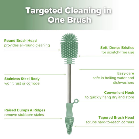 Green-1pk haakaa Cleaning Brush Silicone Bottle Brush Double-Ended Soft Silicone Bristles for Breast Pumps, Breast Milk