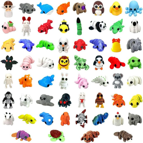 Generic 60Pcs 3D Pack Random Printed Animals,Mystery Articulated Figurines Fidget Toy,Gifts for Kids Graduation