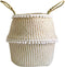 NUOBESTY Natural Round Seagrass Belly Basket with Handles for Storage, Nursery, Laundry, Picnic, and Toy Storage