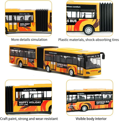 City Bus Toy for Kids, Die Cast Alloy Pull Back Vehicles, Electric Bus with Sounds and Lights Educational Gift