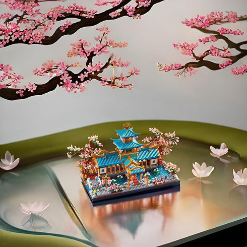 Sets Set 14+ 2350 JXRLMB Chinese Classical Suzhou Gardens Micro Building Blocks with Sakura Cherry Tree Challenging