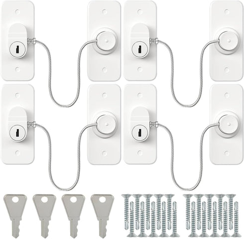 4Pcs Window Safety Lock, Self Adhesive Childproof Security Lock with Screws and Key for Home Windows