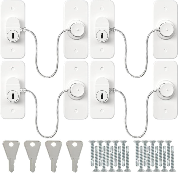 4Pcs Window Safety Lock, Self Adhesive Childproof Security Lock with Screws and Key for Home Windows