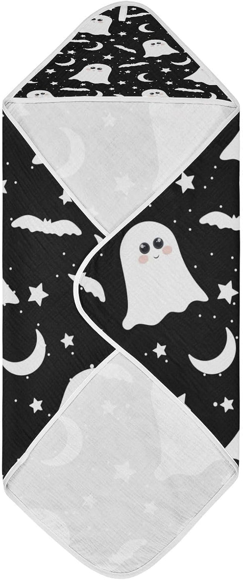 YETTASBIN 30 30 Inch Halloween Ghost Baby Towel, Ultra Soft Absorbent Cotton Baby Hooded Bath Towel for Newborn Baby