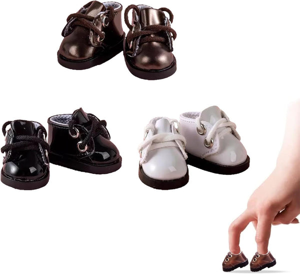 3 Pairs Mini Finger Shoes, Cute PU Leather Gnome Shoes for Finger Breakdance Fingerboard, 1/8 BJD Doll Shoes