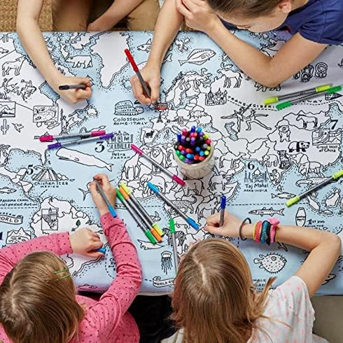 10pcs eatsleepdoodle Coloring World Map Tablecloth for Kids Reusable Washable Activity Table Cover with Washable