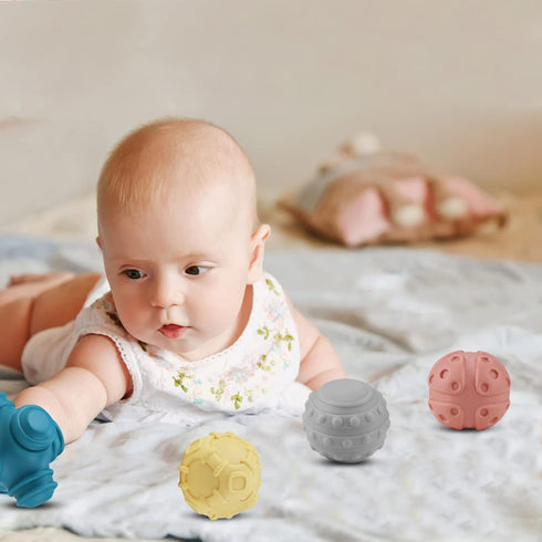 Baby Soft Textured Ball Set, Sensory Ball Toys for Exploration, Sound & Bath Toys, Gift for 6+ Months (4PCS)