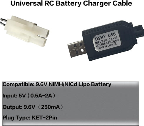 BaiWeiDun 9.6V 9.6V NiMH/NiCd Battery Charger Cable with Standard Tamiya Plug Compatible RC Car RC Tank RC Plane RC
