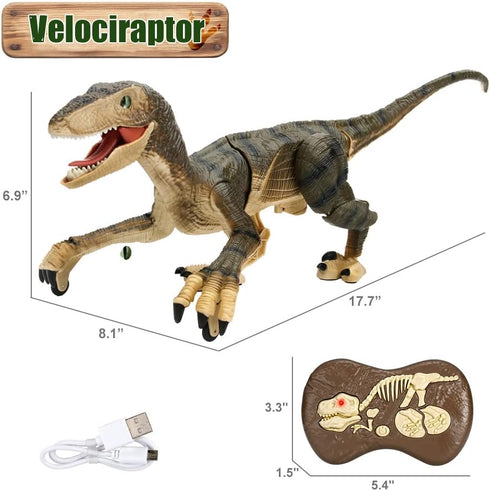 Mini Tudou Remote Control Dinosaur Toys, 2.4Ghz Velociraptor Robot with LED Light Up & Realistic Sounds for Boys Kids