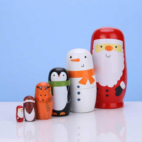 Yoption 6Pcs Christmas Russian Nesting Dolls, Handmade Wooden Santa Claus Dolls Gift for Kids