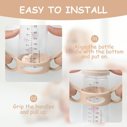 Aolso 2PCS Silicone Baby Bottle Handles, Pink/White Easy Grip Handles for Wide-Neck Bottles, BPA-Free, Dishwasher Safe
