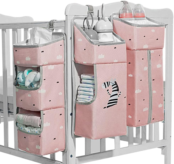 TOCKONIMN Hanging Diaper Caddy Organizer for Baby Crib - 3-in-1 Diaper Stacker for