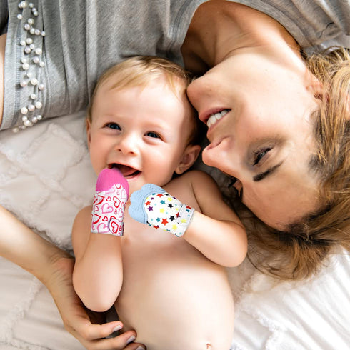 2 Pack Silicone Teething Mitt, Infant Teething Mitten for Pain Relief, Safe Silicone Toys for 0-12 Months