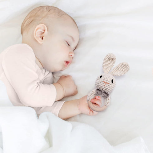 Youuys Wooden Baby Rattle Toys - Easter Bunny Rattle for Baby, Natural Wood Shaker Rattle for Newborn Gifts (Bunny)