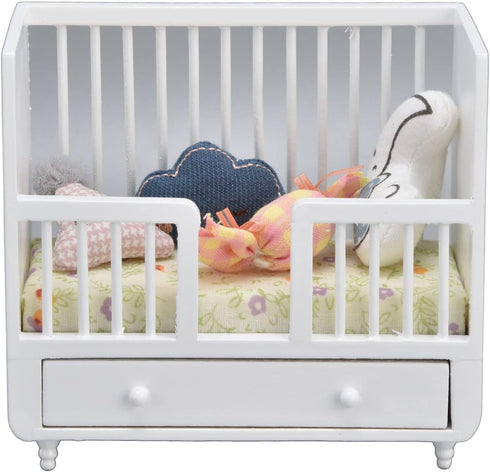 Dollhouse Crib 1:12 Miniature Baby DIY Accessories with 4 Cushions for Dollhouse Room