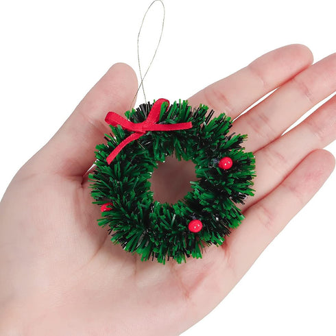 10 Pieces Mini Artificial Christmas Wreaths Ornaments - Dollhouse Miniature Christmas Wreath for Door, Windows, Tree