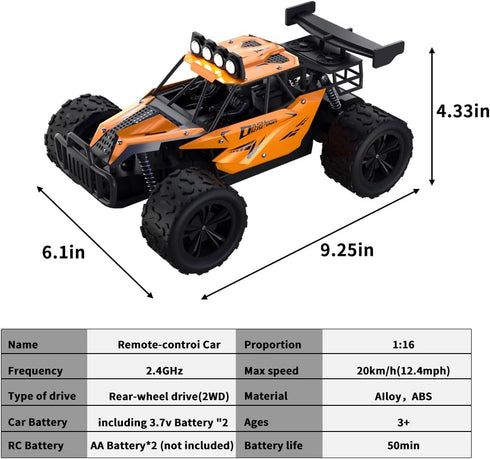 Great-JUNAMT 1:16 2.4GHz 20 4-7 8-12 6-12+(Orange) Remote Control Car Monster Truck Toys Scale RC Car For Boys High