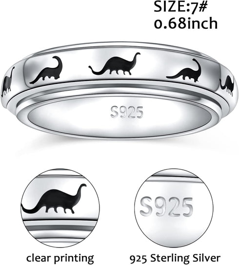 925 Yearace Spinner Rings for Anxiety Sterling Silver Rotatable Musical Note/Faith Over Fear/Dinosaur Stress Relieving