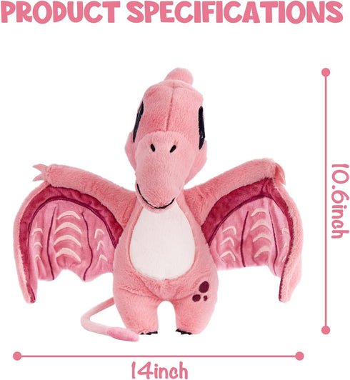 TCBunny Baby Dinosaur 14" Plush Toy, Kid's Gifts for Boys and Girls, Pterosauria - Pink, Birthday, Valentine, Christmas