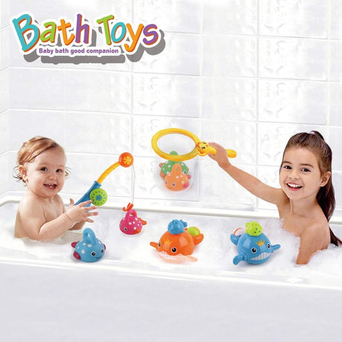 Dwi Dowellin Bath Toys Fishing Games, Swimming Whales Bath Time Bathtub Toy for Toddlers Baby Kids Infant Fish Set Age