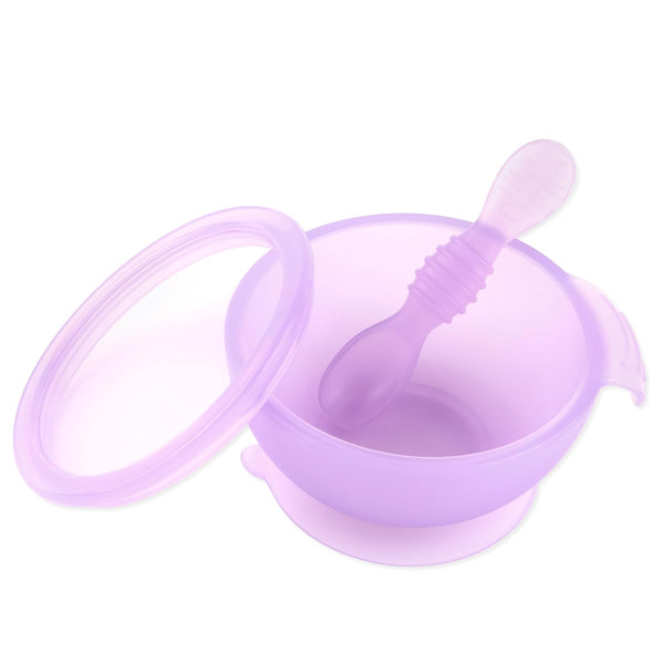 Bumkins Baby Bowl, Silicone Feeding Set with Suction, Includes Spoon and Lid, Training Essentials for Baby Led Weaning