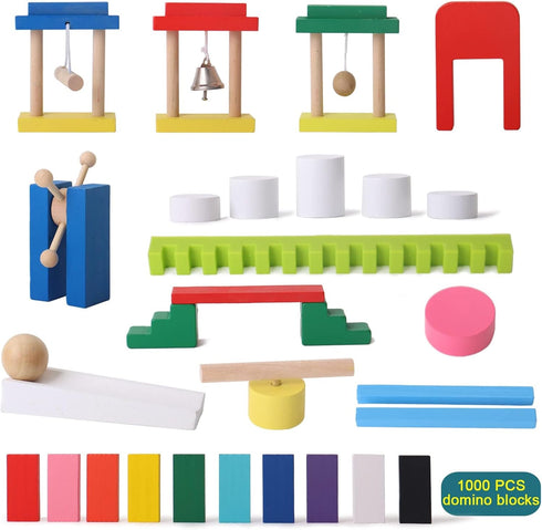1000 PCS Dominoes Set with Extra 11 Add-on Blocks, 10 Colors Racing Tile Games Educational Toy for Kids Birthday Party