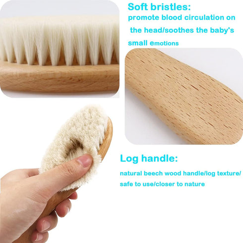 Baby Hair Brush with Wooden Handle - Natural Soft Goat Bristles for Newborns & Toddlers, Ideal Gift