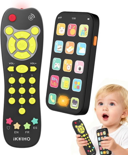 iKOIHO Baby Phone TV Remote Toy Set, Bilingual Play Phones Toy Remote for