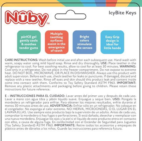 Nuby Ice Gel Teether Keys - Silicone Soothing Baby Teether Toys for Infants - Gentle for Sore Gums Colorful and Fun