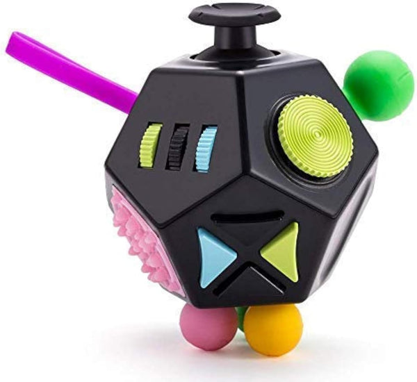 12 Sided Fidget Cube Toys, Stress Relief for Kids and Adults with ADD, OCD, ADHD, Autism (Black / B2)