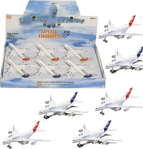 6 Pack: Diecast Commercial Airplane Toys, 7.2" Big Model Airliners A380 Planes