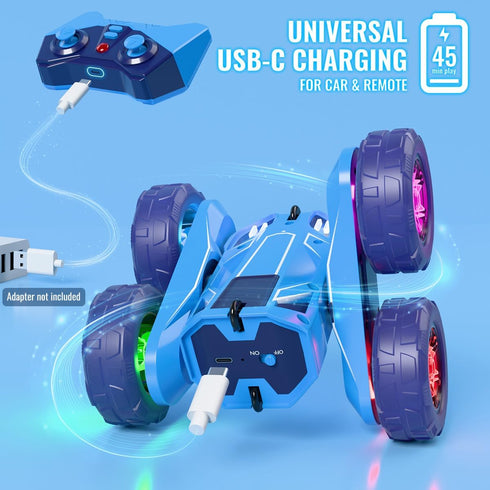 2.4Ghz 15km/h 360 4WD 3-12 MaxTronic Fast Direct Charging Remote Control Car with LEDExclusive Dual USB-C Charging