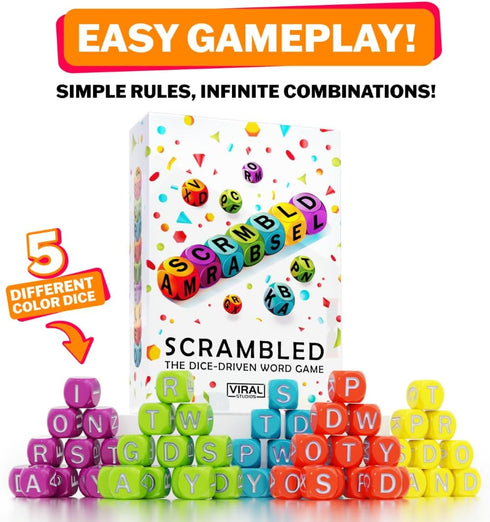 15 Viral Studios Scrambled The Dice-Driven Word Game Fast-Paced Party Game | Spell, Shout, and Win in This Ultimate