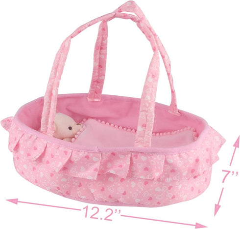 Baby Doll Cradle Bassinet, Portable Doll Carrier with Soft Pillow and Quilt for Smaller Dolls