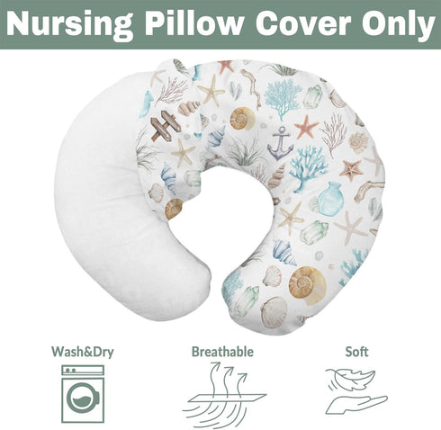 Summer Ocean Boho Nursing Pillow Covers for Boy Girl Seashells Conch Starfish Corals Anchors Nursing Pillow Slipcovers