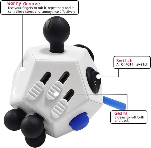 Fidget Toys for Kids, 12-Sided Cube, Stress Relief Toy for Children & Adults with ADHD, OCD, Autism (White A2)