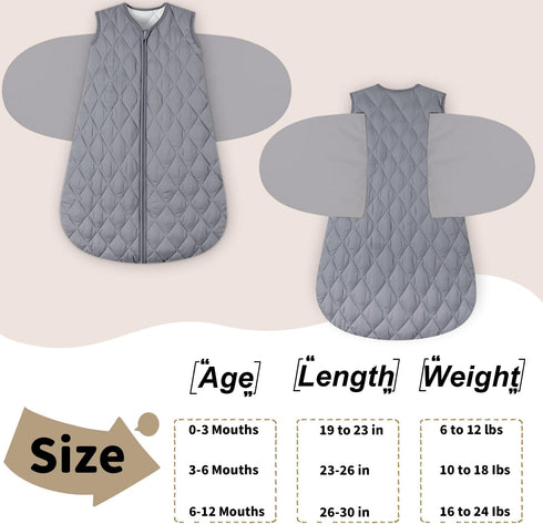 Swaddle,3-Way 2.5 0-3 BSTOPPT Newborn Sleep Sack Baby Adjustable Wearable Blanket,Swaddling Sleeping Bag,TOG (Gray